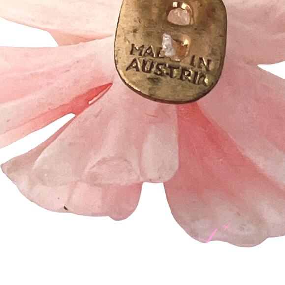 Vintage Austrian Lucite Floral Clip On Earrings 1950s Rhinestone Mid Century - Picture 9 of 11